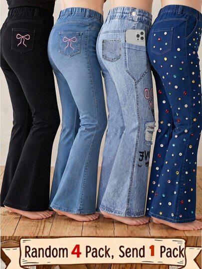 Young Girl Young Girl Kids Young Girl Tween Girls Young Girl Black Flared Leggings Long Pants Knit Soft Comfortable Casual Versatile Daily Fashion