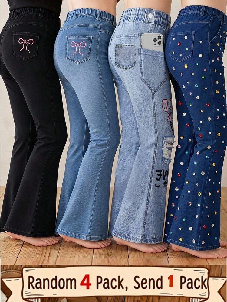 Young Girl Young Girl Kids Young Girl Tween Girls Young Girl Black Flared Leggings Long Pants Knit Soft Comfortable Casual Versatile Daily Fashion - Blue - View 1