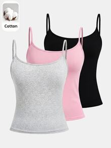 SHEIN Kids 3PCS Tween Girls Tank Tops & Camis - Multicolor - View 1