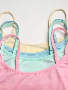 SHEIN Teen Girls Knitted Simple Casual Colorful Macaron Color Camisole Tank Top 4pcs -Piece Set, - Multicolor - View 4