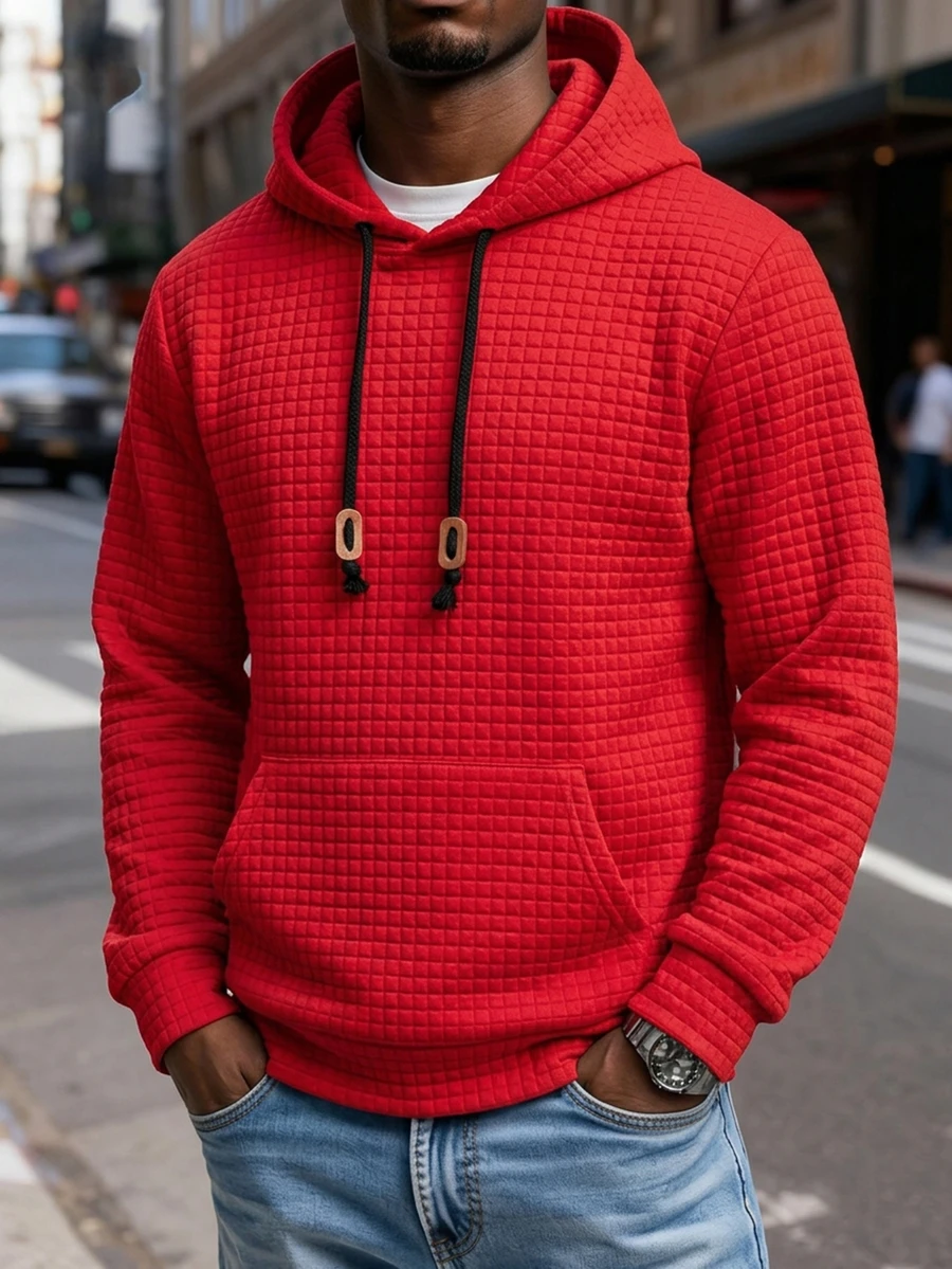 Manfinity Homme Men Kangaroo Pocket Drawstring Hoodie - Red - View 1