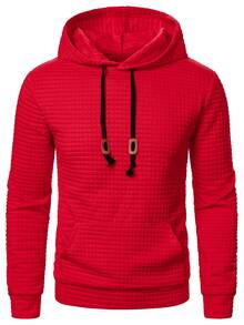 Manfinity Homme Men Kangaroo Pocket Drawstring Hoodie - Red - View 3