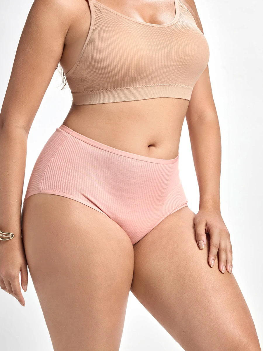 Slumbrini Paquete de 5 ropa interior de talla grande de punto acanalado de unicolor - Multicolor - Ver 1