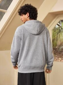 Whitmere Áo nỉ hoodie nam dáng rộng vai trễ, khóa kéo, có túi, màu trơn, cho mùa xuân thu đông - Xám - Xem 2