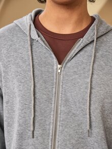 Whitmere Áo nỉ hoodie nam dáng rộng vai trễ, khóa kéo, có túi, màu trơn, cho mùa xuân thu đông - Xám - Xem 7