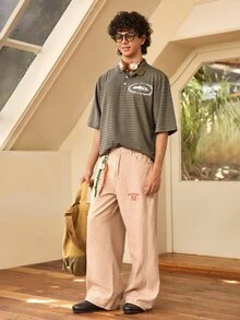 Whitmere 男士夏季細條紋短袖休閒 Polo 衫 - 軍綠色 - 查看 3
