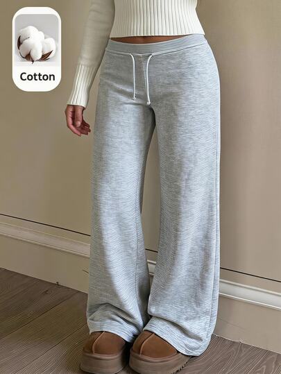 SHEIN Teen Girl Teen Girls Knit Grey Drawstring Casual Long Winter Pants