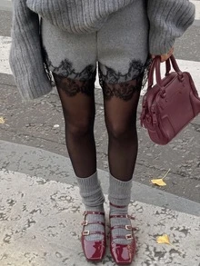 Siren Gaze Women's Autumn/Winter Wool-Blend Shorts With Lace Paneling – Casual, Sexy, And Elegant Everyday Shorts (Grey) - Grey - View 11