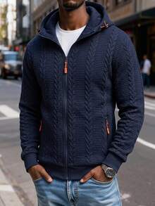 Manfinity Homme Men's Long Sleeve Zip-Up Casual Hoodie - Navy Blue - View 1