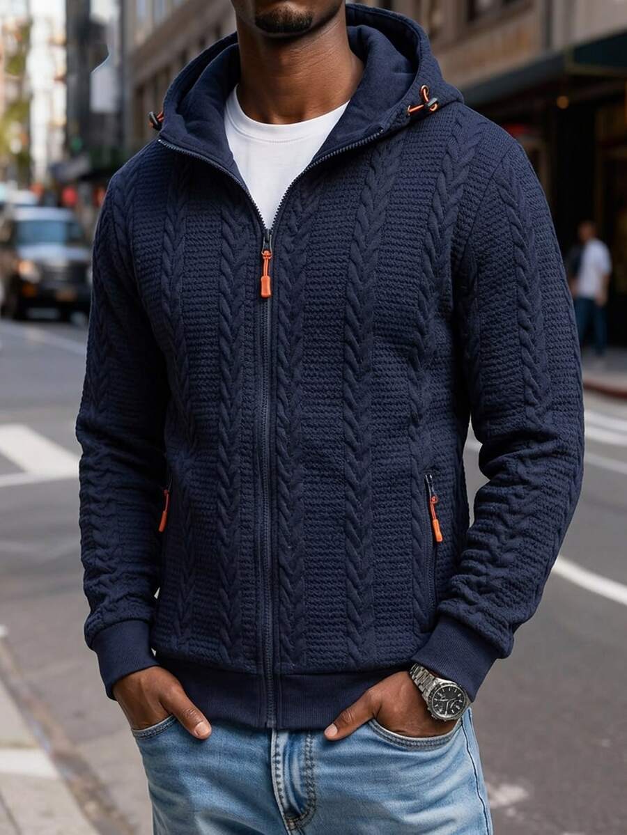 Manfinity Homme Men's Long Sleeve Zip-Up Casual Hoodie - Navy Blue - View 1