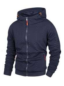 Manfinity Homme Men's Long Sleeve Zip-Up Casual Hoodie - Navy Blue - View 7