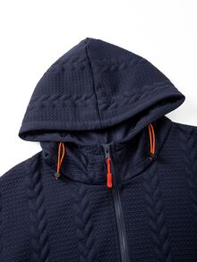 Manfinity Homme Men's Long Sleeve Zip-Up Casual Hoodie - Navy Blue - View 3