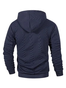 Manfinity Homme Men's Long Sleeve Zip-Up Casual Hoodie - Navy Blue - View 2