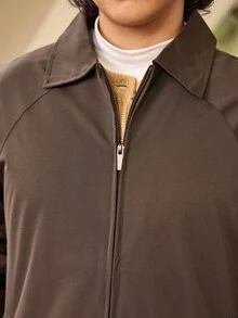 Whitmere 男士秋季時尚休閒純色薄款聚酯纖維夾克外套，簡約百搭翻領男士外套 - 咖啡棕 - 查看 8