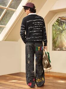 Whitmere American Street Style Men Jeans, Back Pocket Embroidery Vintage Multi-Pocket Loose Wide Leg Pants, All Season Wear (No Belt & Accessories) - Grey - View 7