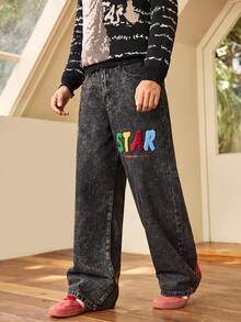 Whitmere American Street Style Men Jeans, Back Pocket Embroidery Vintage Multi-Pocket Loose Wide Leg Pants, All Season Wear (No Belt & Accessories) - Grey - View 5
