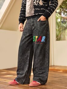 Whitmere American Street Style Men Jeans, Back Pocket Embroidery Vintage Multi-Pocket Loose Wide Leg Pants, All Season Wear (No Belt & Accessories) - Grey - View 1