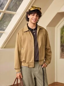 Whitmere Men's Vintage High Street Minimalist American Workwear Spring Short Casual Lightweight Jacket - Khaki - View 7