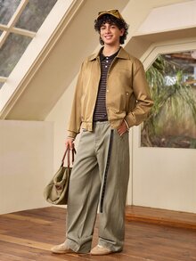 Whitmere Men's Vintage High Street Minimalist American Workwear Spring Short Casual Lightweight Jacket - Khaki - View 3