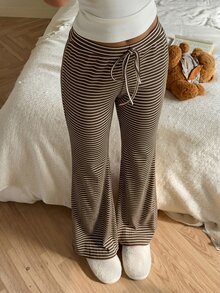 CovetEZ 女款休閒棕色格紋長褲 2 件套居家服秋季居家服飾 - 棕色 - 查看 4