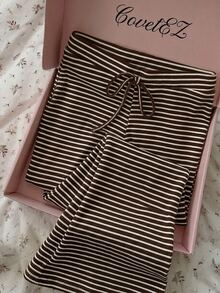 CovetEZ 女款休閒棕色格紋長褲 2 件套居家服秋季居家服飾 - 棕色 - 查看 2