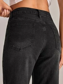 YARNWELL Celana Jeans Denim Kasual Longgar dengan Kancing dan Kantong untuk Wanita - Medium Wash - View 7