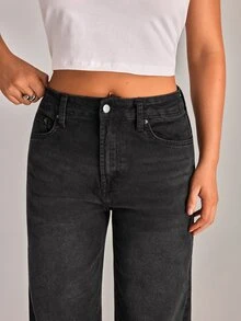 YARNWELL Celana Jeans Denim Kasual Longgar dengan Kancing dan Kantong untuk Wanita - Medium Wash - View 6