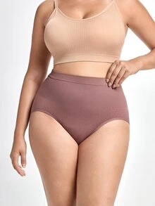 Slumbrini 3 Buah Celana Dalam Segitiga Pembentuk Tubuh Wanita Ukuran Plus, Pengontrol Perut, Pembentuk Tubuh, Pengangkat Pinggul, Tanpa Jahitan, Warna Polos, Bergaris, Elastisitas Tinggi - MultiWarna - View 2