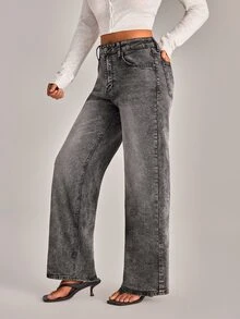 YARNWELL Women's Straight Leg Loose Casual Versatile Denim Jeans With Pockets - Light Wash - View 4