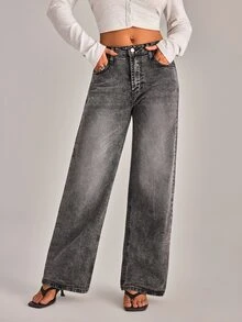 YARNWELL Women's Straight Leg Loose Casual Versatile Denim Jeans With Pockets - Light Wash - View 5