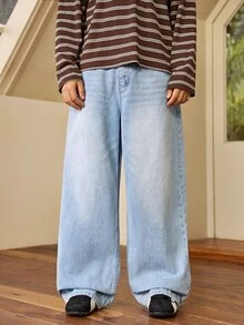 Whitmere HEHCN Men's Loose Fit Vintage Washed Light Blue Jeans, American Casual Street Style Baggy Wide Leg Denim Pants - Medium Wash - View 4