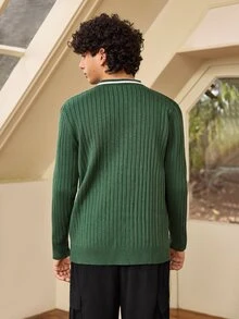Whitmere Men's Vintage Coin Pattern Cardigan Jacket, Suitable For Autumn/Winter, Can Be Worn With Suit And Shirt - Dark Green - View 2