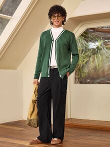 Whitmere Men's Vintage Coin Pattern Cardigan Jacket, Suitable For Autumn/Winter, Can Be Worn With Suit And Shirt - Dark Green - View 3