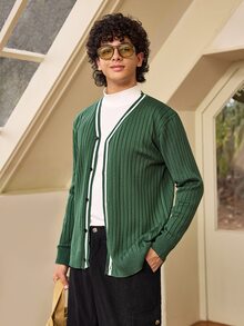 Whitmere Men's Vintage Coin Pattern Cardigan Jacket, Suitable For Autumn/Winter, Can Be Worn With Suit And Shirt - Dark Green - View 1