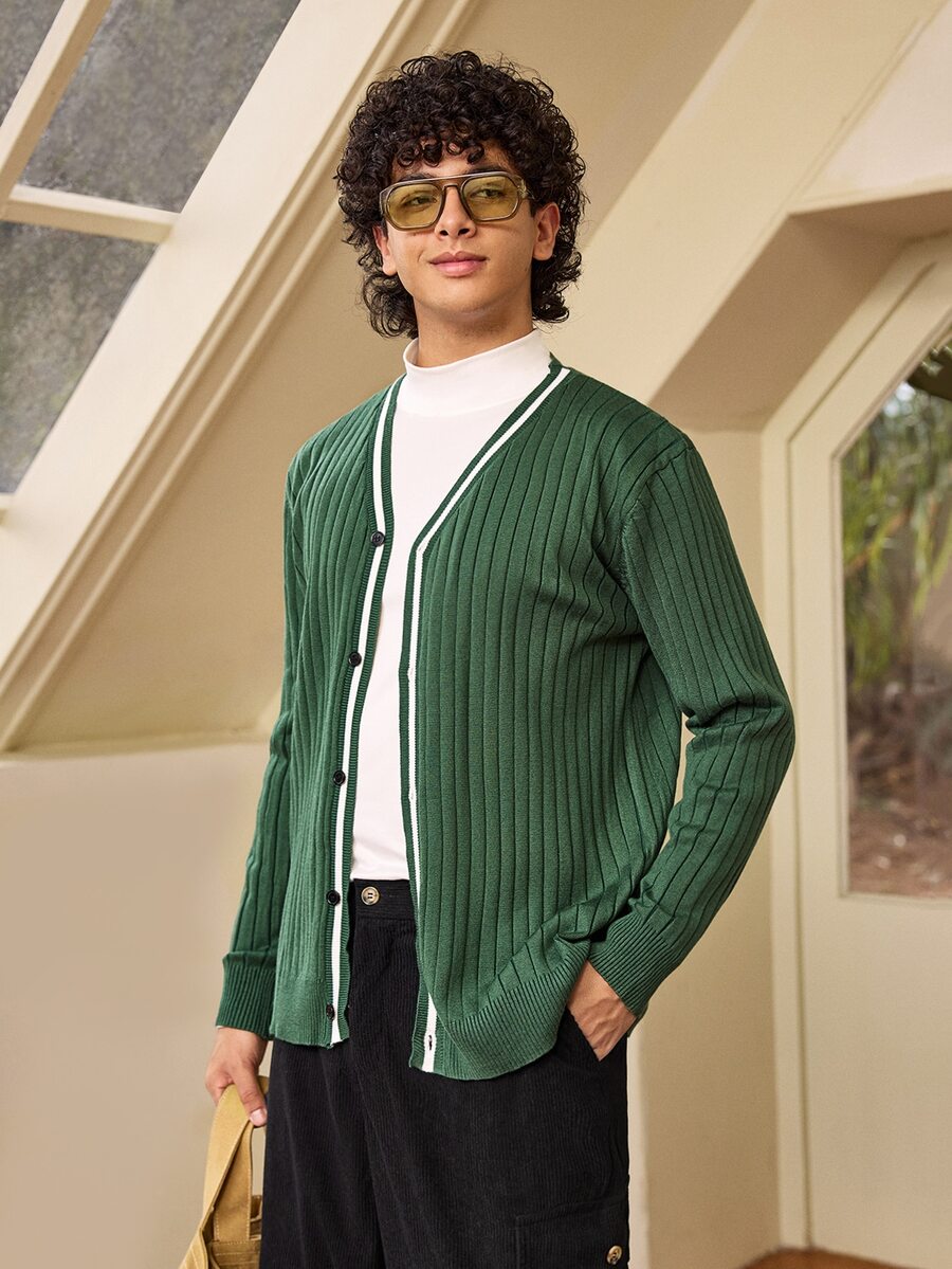 Whitmere Men's Vintage Coin Pattern Cardigan Jacket, Suitable For Autumn/Winter, Can Be Worn With Suit And Shirt - Dark Green - View 1