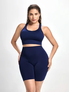 Slumbrini 1 buah Celana Pendek Pembentuk Tubuh Tanpa Jahitan Ukuran Plus dengan Pinggang Tinggi - Navy Blue - View 3
