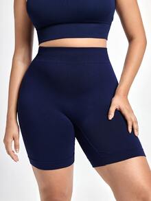 Slumbrini 1 buah Celana Pendek Pembentuk Tubuh Tanpa Jahitan Ukuran Plus dengan Pinggang Tinggi - Navy Blue - View 7