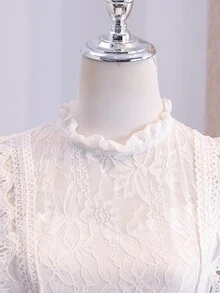優雅 Katseye 白色無袖蕾絲洋裝，女孩夏季派對正式禮服，適合青少年女孩伴娘、舞會、婚禮、聖誕節、畢業典禮、度假 - 白色 - 查看 5