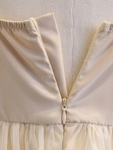 Back To School Beige Mesh Chiffon Elegant Princess Flower Girl Dress For Wedding Party Autumn Fall - Apricot - View 9