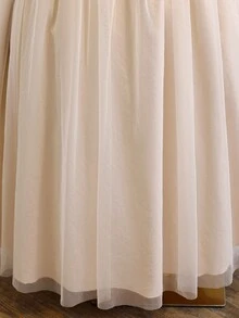 Back To School Beige Mesh Chiffon Elegant Princess Flower Girl Dress For Wedding Party Autumn Fall - Apricot - View 7