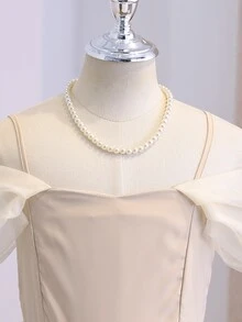 Back To School Beige Mesh Chiffon Elegant Princess Flower Girl Dress For Wedding Party Autumn Fall - Apricot - View 8