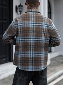 EGENSIO 男士格紋長袖口袋前開鈕扣襯衫外套 - 咖啡棕 - 查看 2