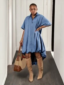Zolique 休闲性感女士牛仔连衣裙 - 中等水洗藍 - 查看 1