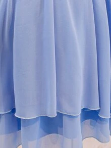 Tween Girl Blue 3D Floral Decor Halter Neck Summer Dress Autumn Fall - Blue - View 5