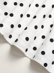 SHEIN 兒童青少年女孩波點印花燈籠袖兩件式連身裙 - 黑與白 - 查看 7