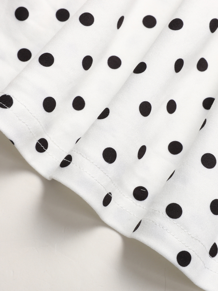 SHEIN Gaun 2 in 1 Lengan Lentera Motif Polkadot untuk Anak Perempuan Remaja - Hitam dan Putih - View 7