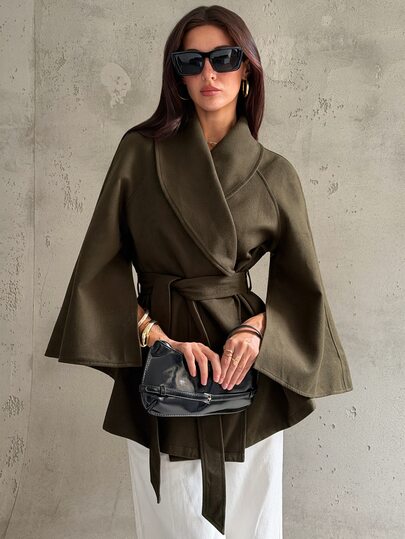Aloruh Veste élégante décontractée chic pour femme, style streetwear business, vert olive, manches longues avec manches cape, couleur unie, style Old Money, manteau d'automne/hiver, manteau, bureau