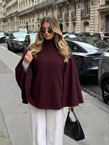 Aloruh Women's Elegant Business Commute Purple-Red Cape Overcoat, Old Money Style, Graceful Minimalist Jacket,Autumn,Winter - Red Violet - View 1
