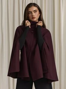 Aloruh Women's Elegant Business Commute Purple-Red Cape Overcoat, Old Money Style, Graceful Minimalist Jacket,Autumn,Winter - Red Violet - View 4