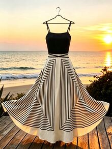 OPHERINE Women's Printed Sleeveless Dress, Black And White Patchwork, Casual Holiday Style - Multicolor - View 3